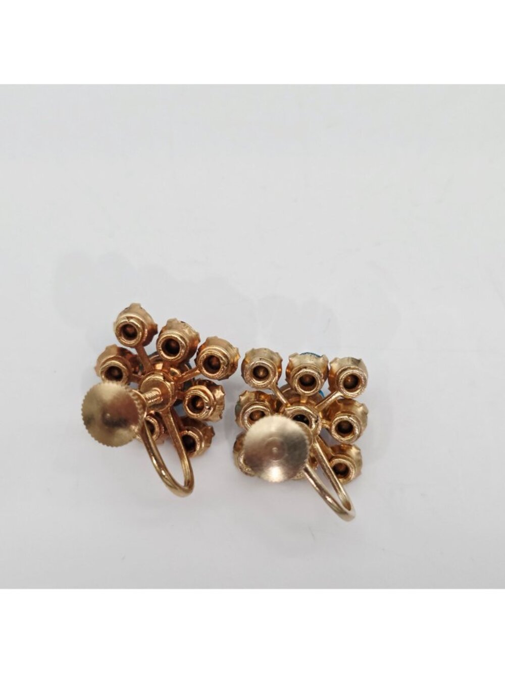Vintage Multicolor Czech Crystal Screw-Back Earrings Gold-Tone Setting 3/4" - Picture 6 of 7